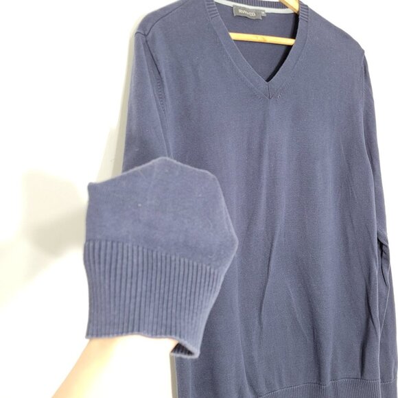 RW & Co Men's Navy Blue Long Sleeve V-Neck 100% Cotton Pullover Sweater Causal - Picture 2 of 9
